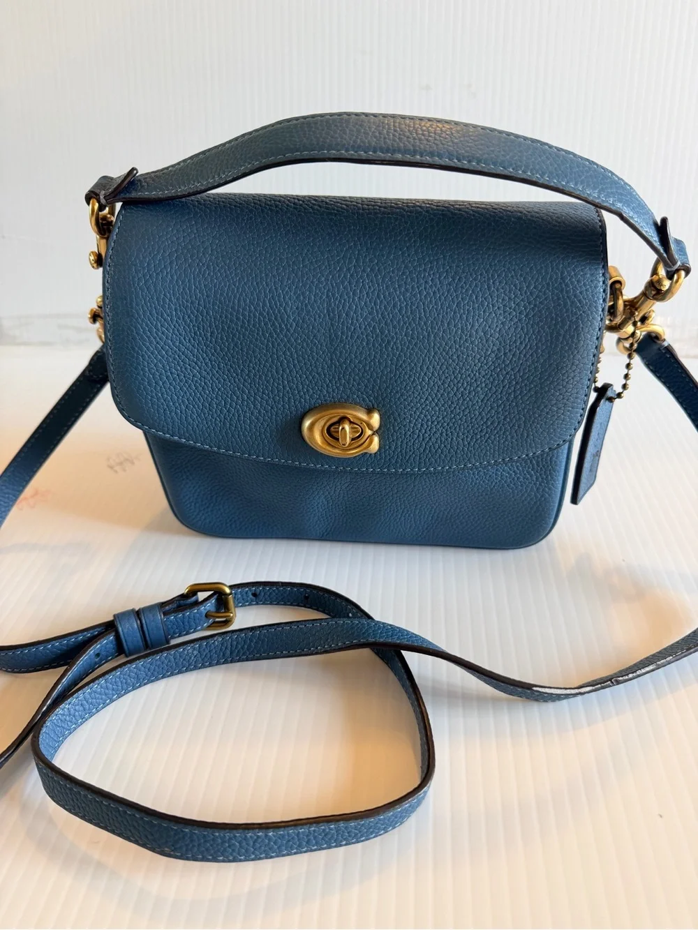 Coach Pebbled Leather Turnlock Crossbody in Navy Blue with Gold Hardware - Picture 3 of 7